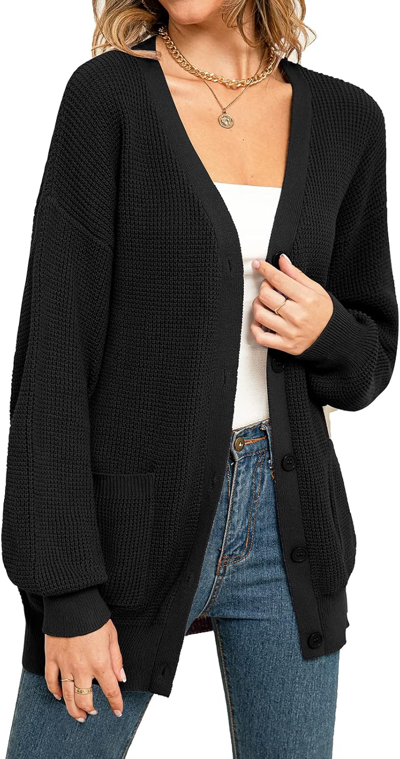 QUALFORT Women's 100% Cotton Oversized Cardigan Sweater 2025