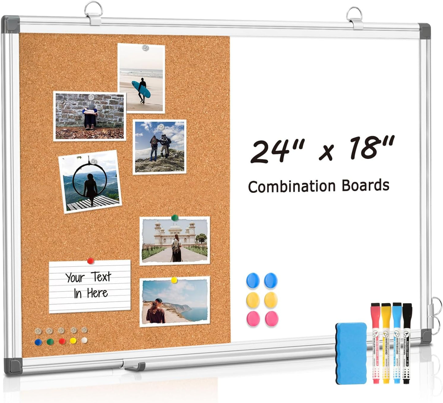 Combination Magnetic Whiteboard & Corkboard for School, Office