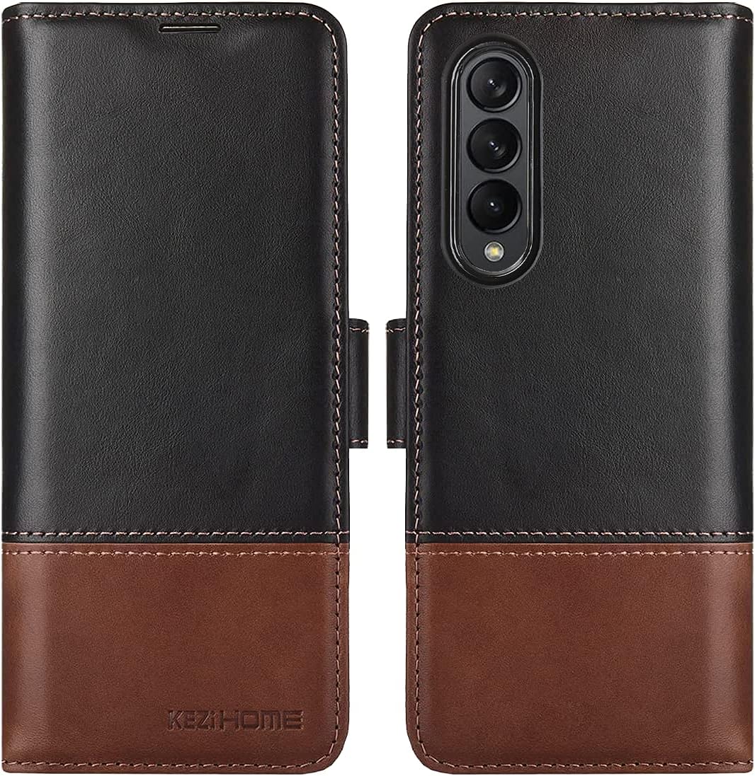 Genuine Leather Galaxy Z Fold 3 Wallet Case with RFID Blocking