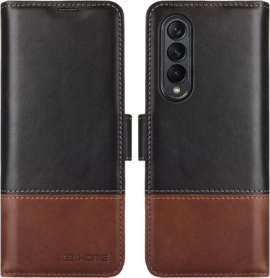 Genuine Leather Galaxy Z Fold 3 Wallet Case with RFID Blocking
