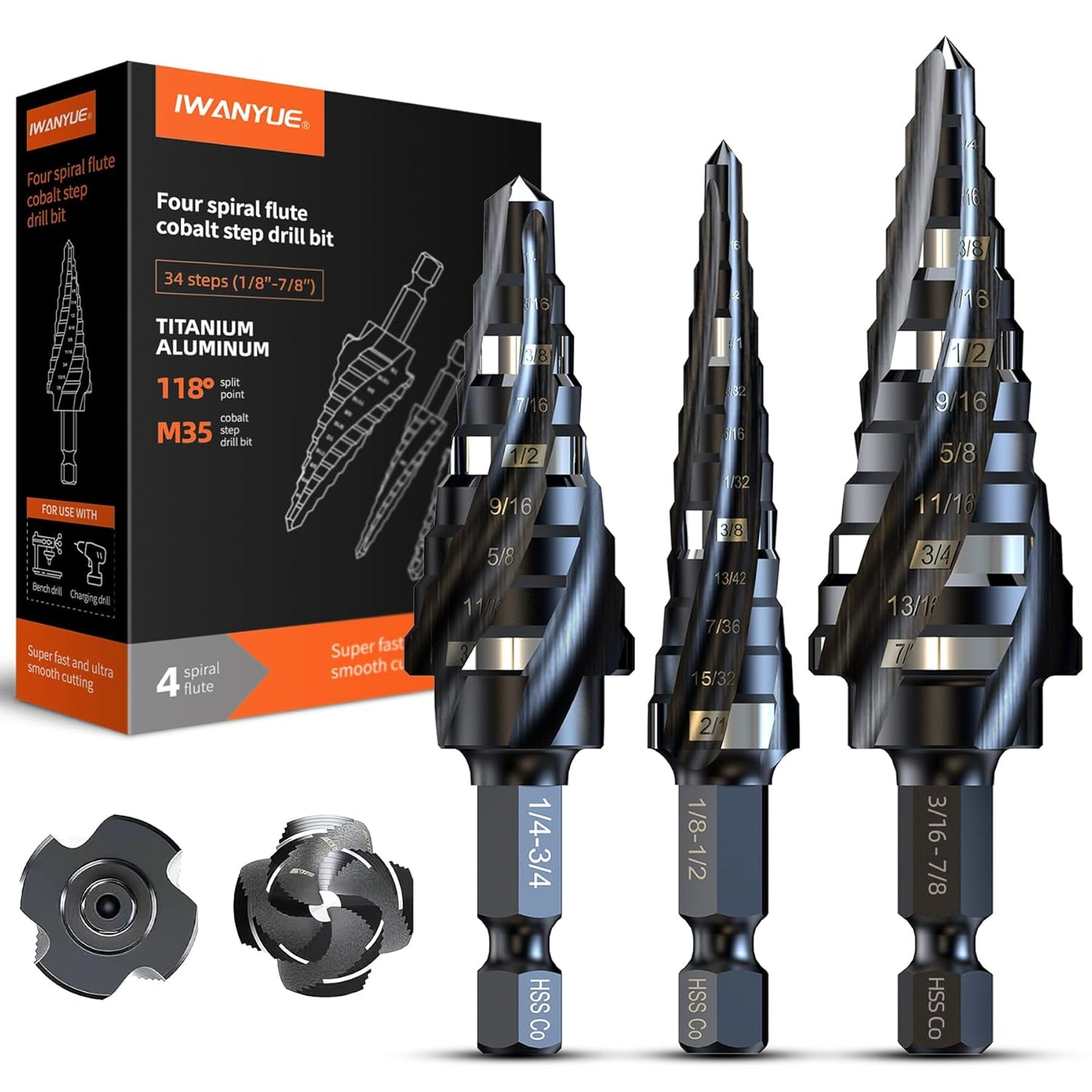 M35 Cobalt HSS Step Drill Bits for Metal and Wood Projects