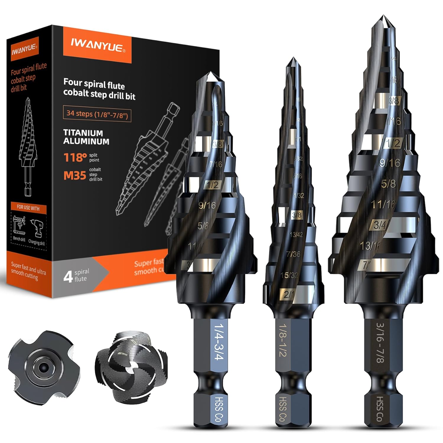 M35 Cobalt HSS Step Drill Bits for Metal and Wood Projects
