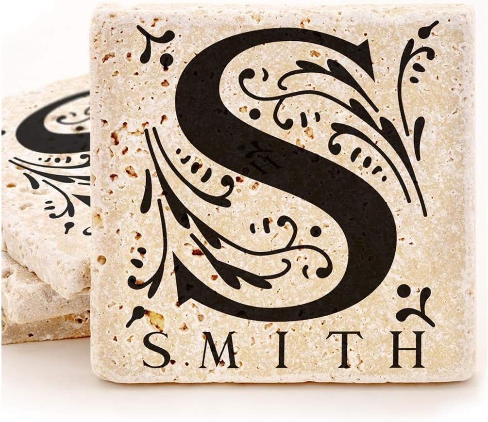 Personalized Stone Coasters Set of 4 - Custom Monogrammed Gift