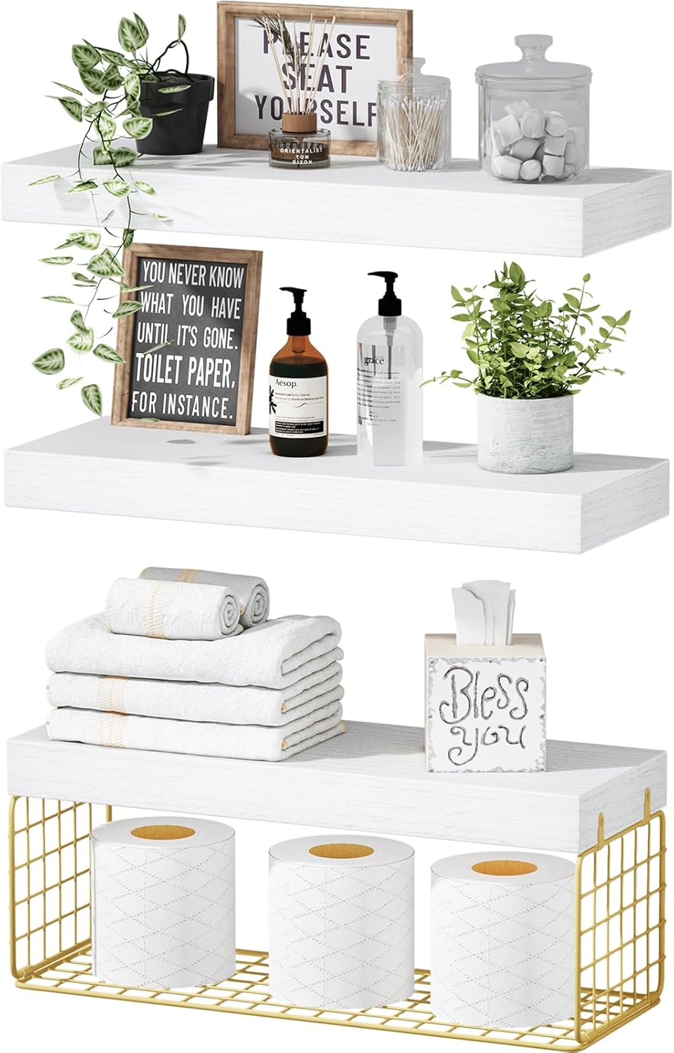 QEEIG Bathroom Shelves Over Toilet - Modern Floating Storage
