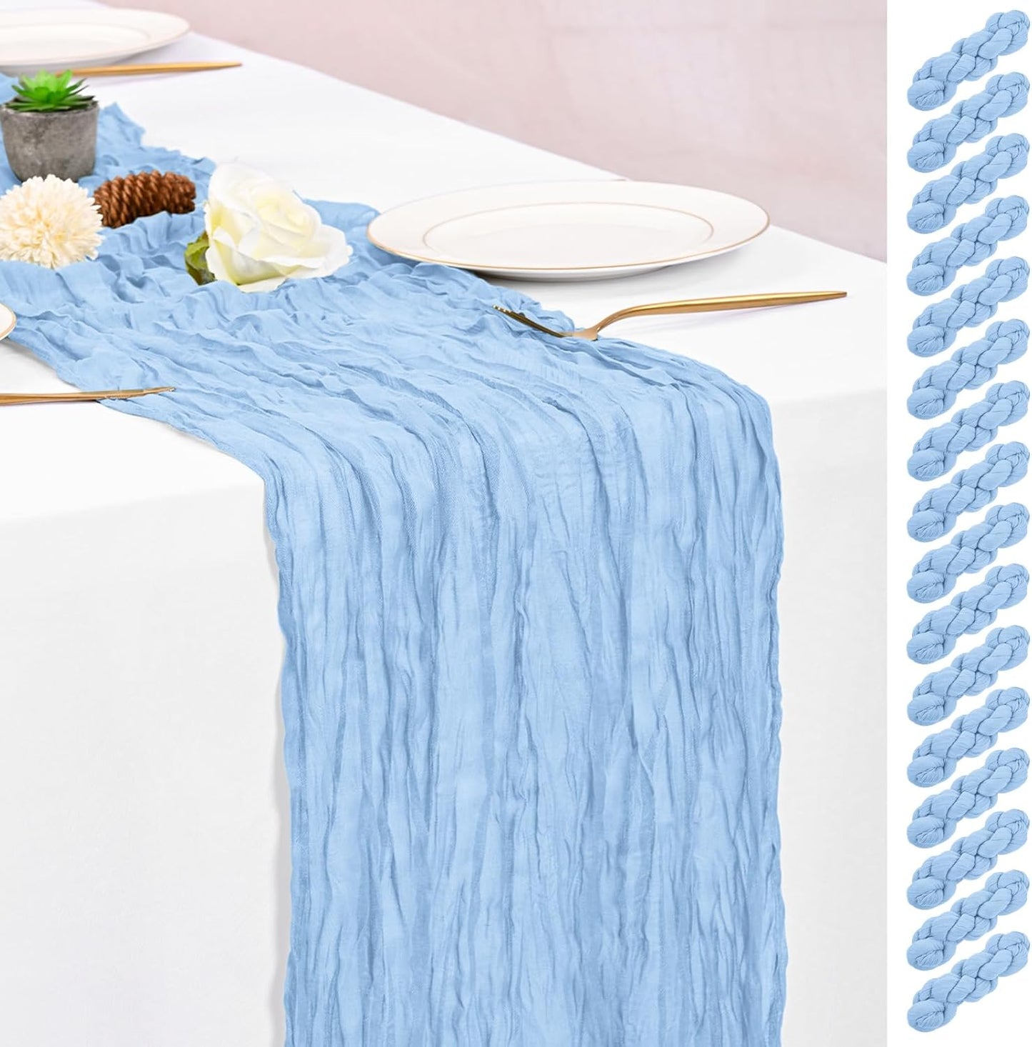 16 Pack Light Blue Table Runner for Elegant Wedding Decor