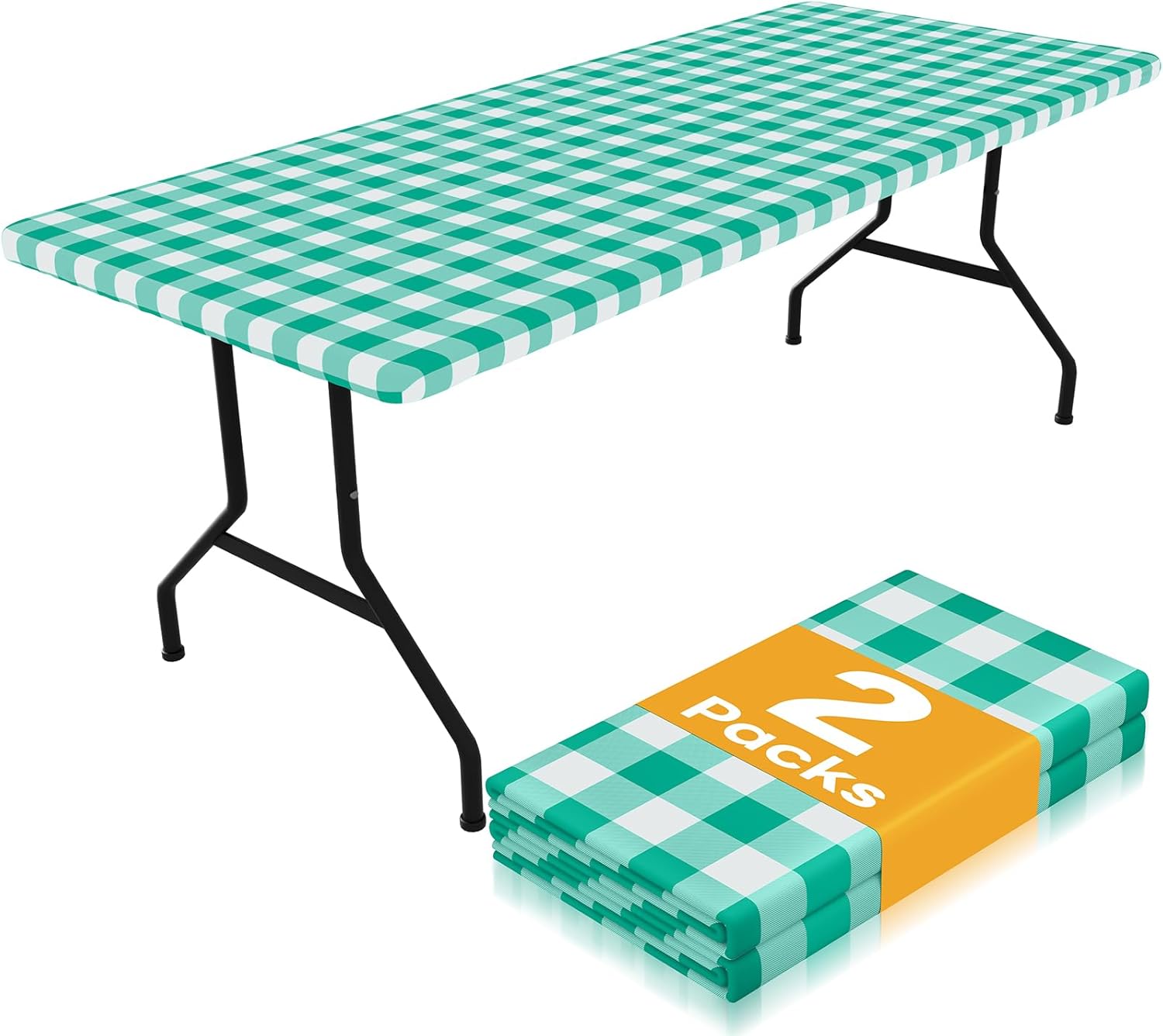 Smiry Picnic Table Cloth 2 Pack - Waterproof Fitted Tablecloths