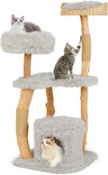 Tangkula Cat Tree Tower Solid Wood Modern Cat Tower - Stable Natural