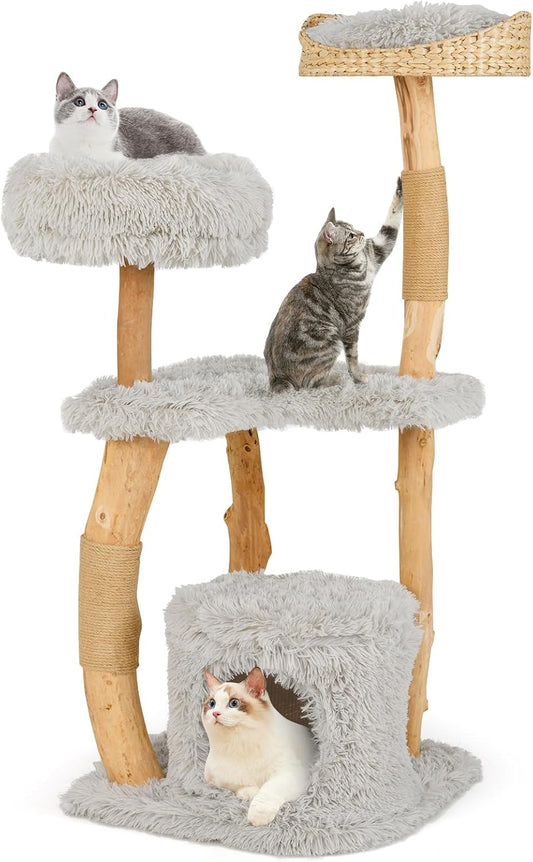 Tangkula Cat Tree Tower with Unique Solid Wood Design for Cats