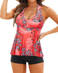 Two Piece Tankini Swimsuit Racerback Tank Top with High Waisted Shorts