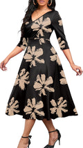 Nmoder Women's Casual Wrap Flared Midi Dress V-Neck A-Line Dresses