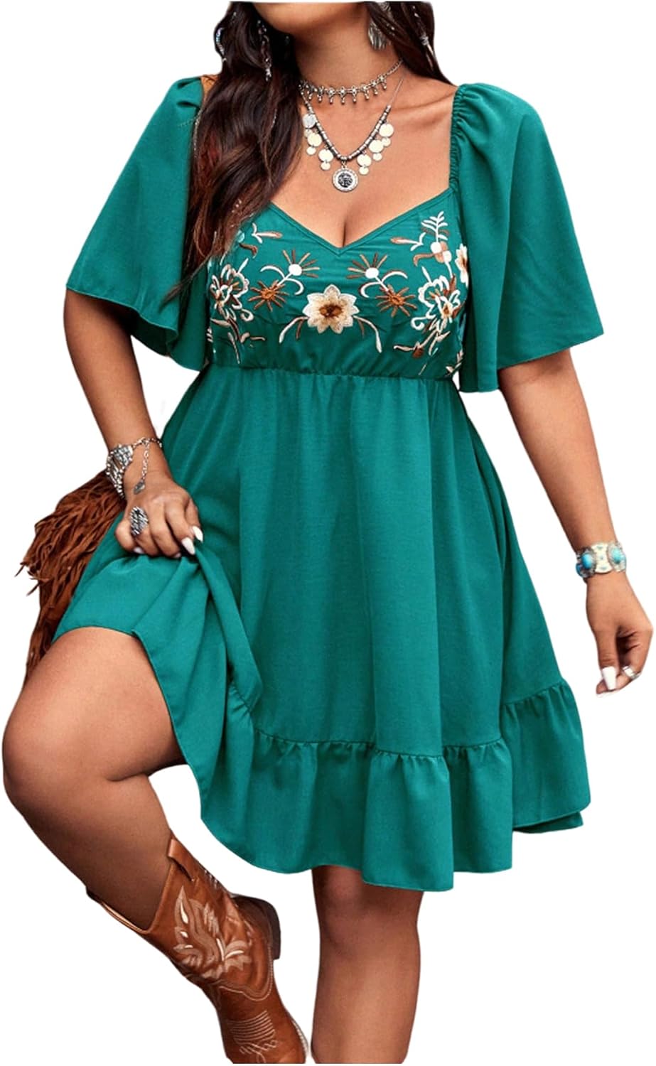 Plus Size Western Boho Floral Flowy Dress for Summer Fun