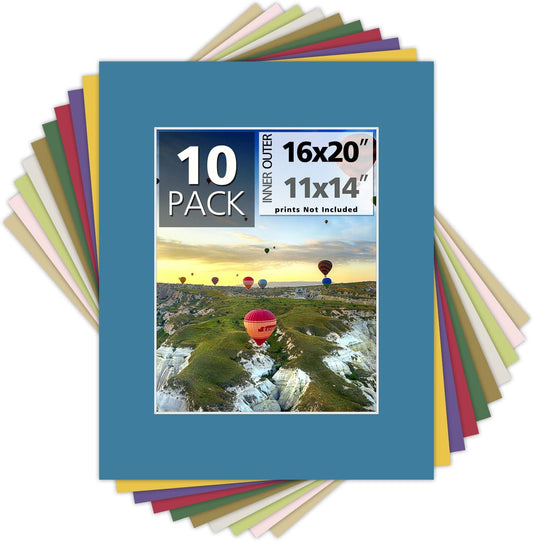 16x20 Mixed Color Picture Mats for 11x14 Photos - Pack of 10