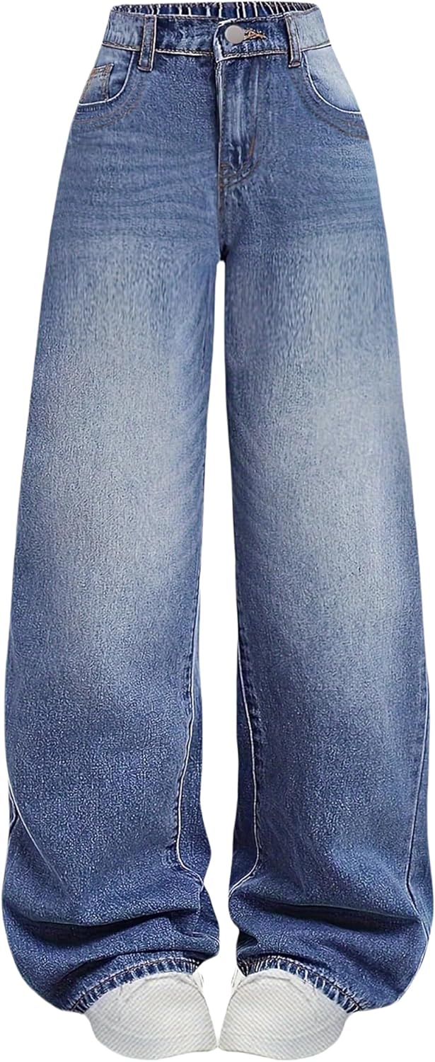 Baggy Wide Leg Jeans for Girls with Cute Bow and High Waist