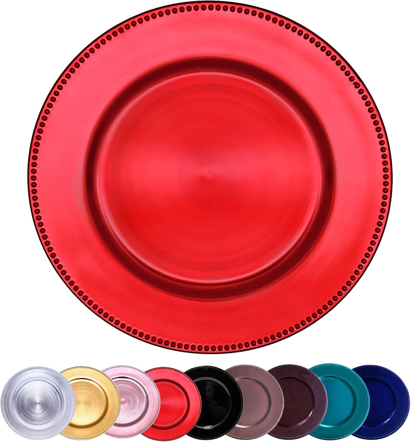Metallic Red Bead Charger Plates for Weddings and Events