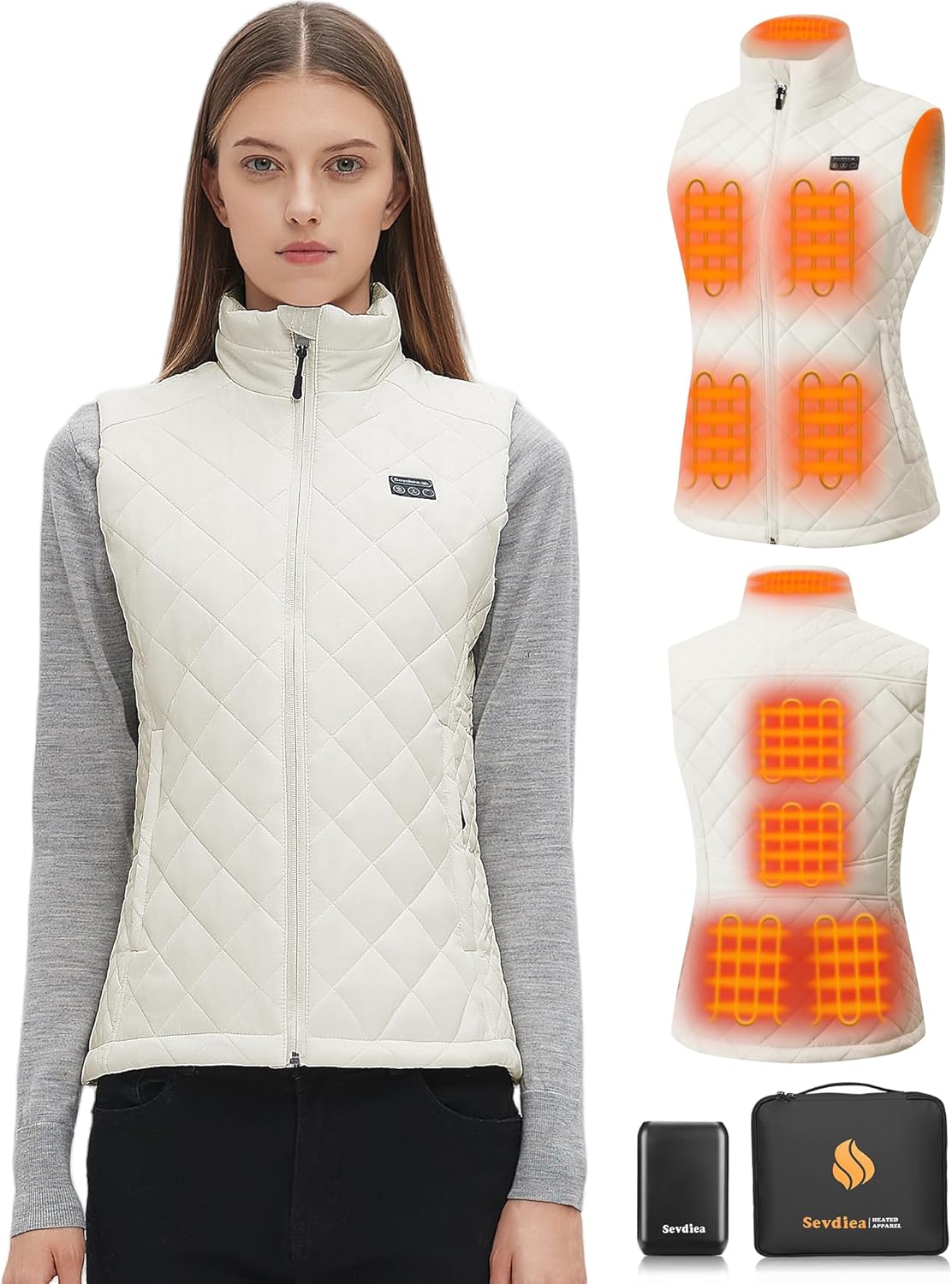 Women's Quilted Heated Vest with 9 Heating Zones for Comfort
