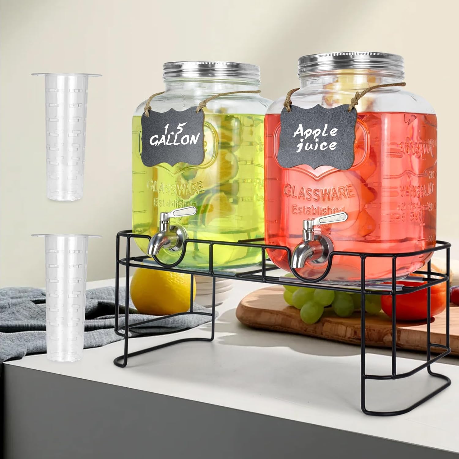 DD&HAPP Gallon Glass Drink Dispensers for Parties 2PACK - 1.5Gallon