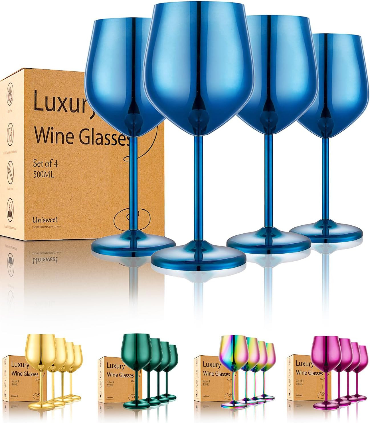 UNISWEET Stainless Steel Wine Glasses Set of 4 Unbreakable