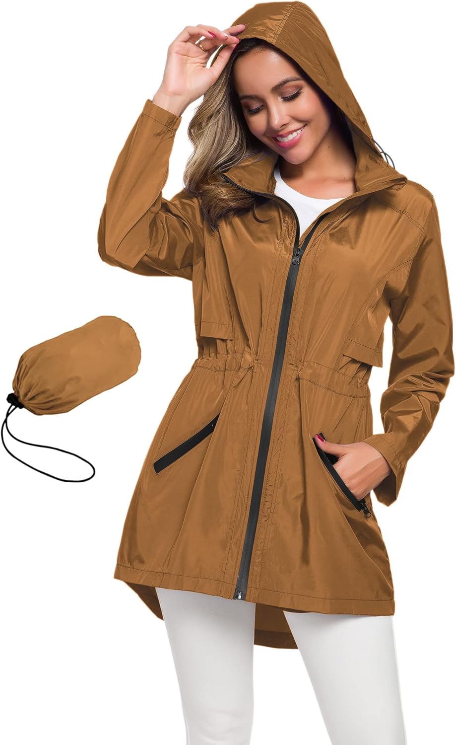 Avoogue Women's Long Raincoat with Hood - Lightweight Windbreaker