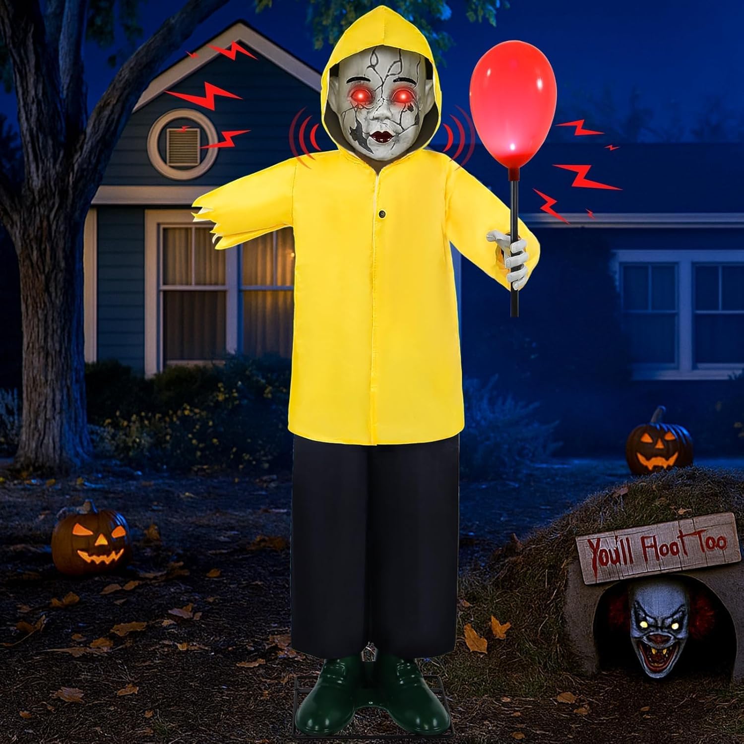 4FT Life Size Scary Boy Animatronics Prop for Halloween Fun