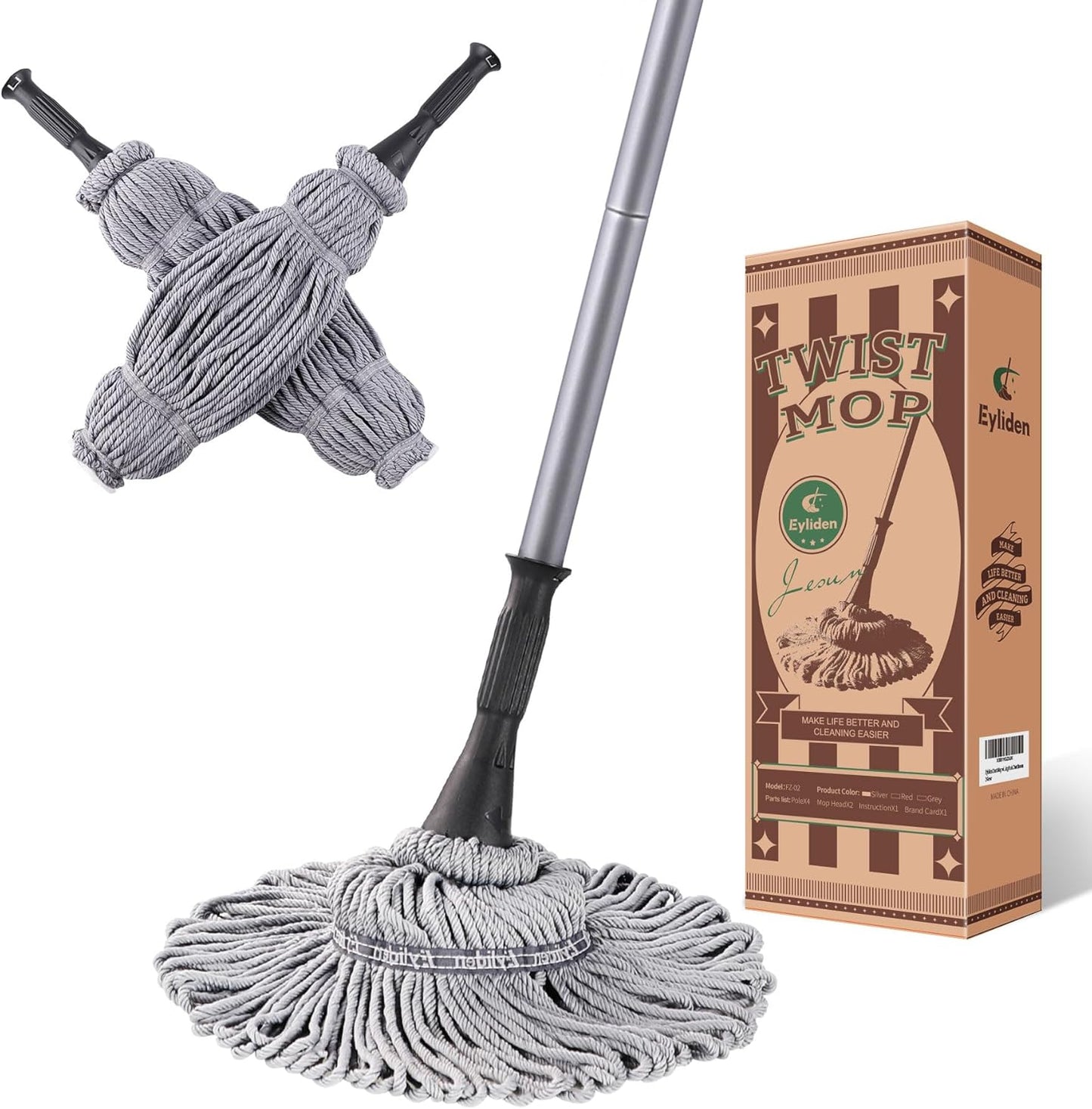 Eyliden Mop with 2 Reusable Heads for Easy Floor Cleaning