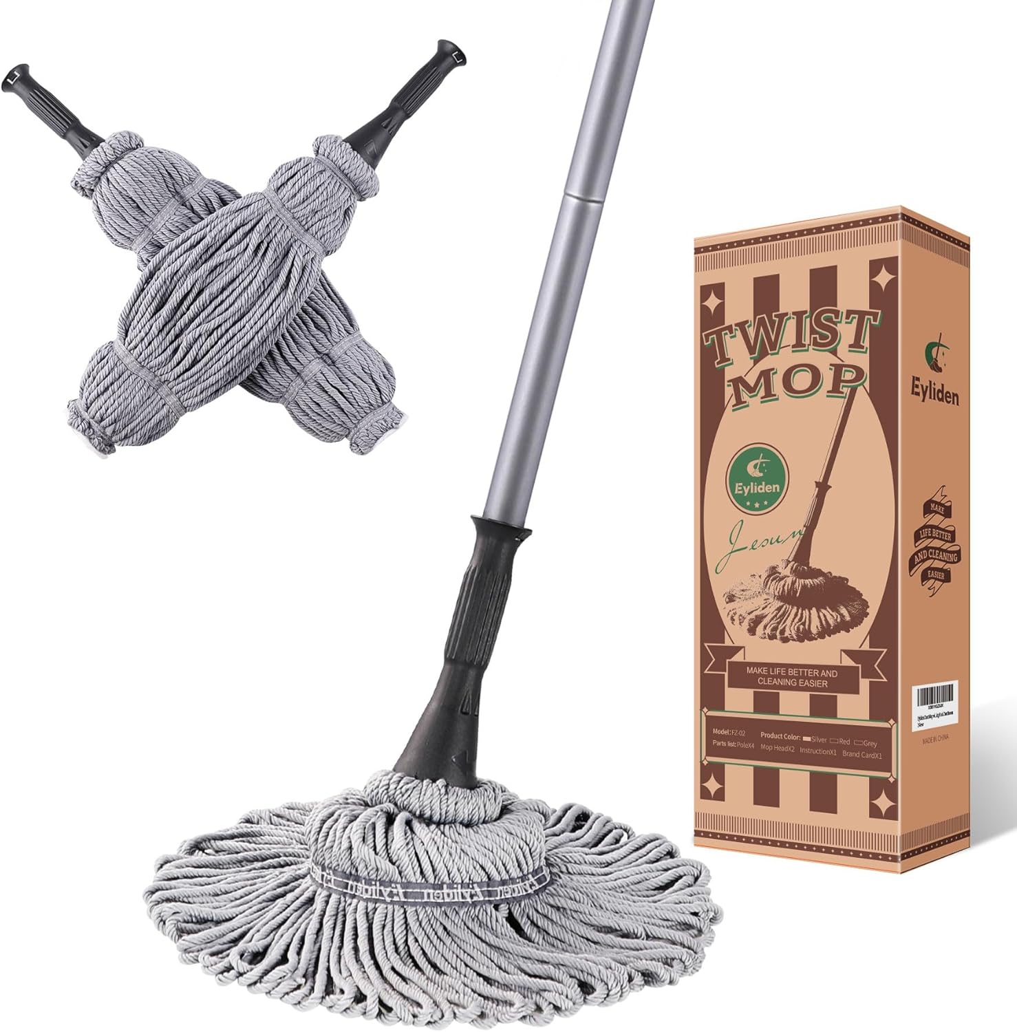 Eyliden Mop with 2 Reusable Heads for Easy Floor Cleaning