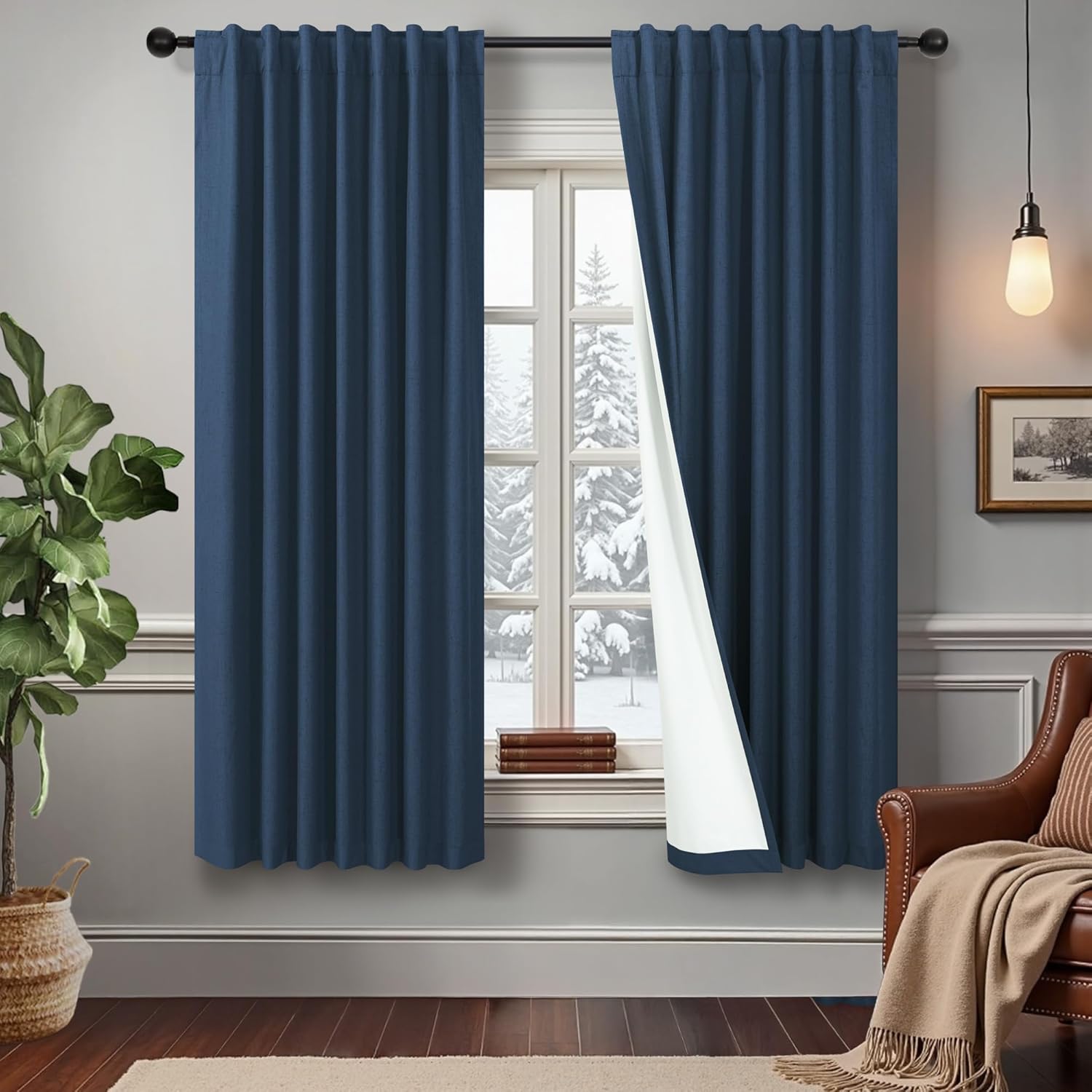 Navy Blue Linen Black Out Curtains for Total Blackout Needs