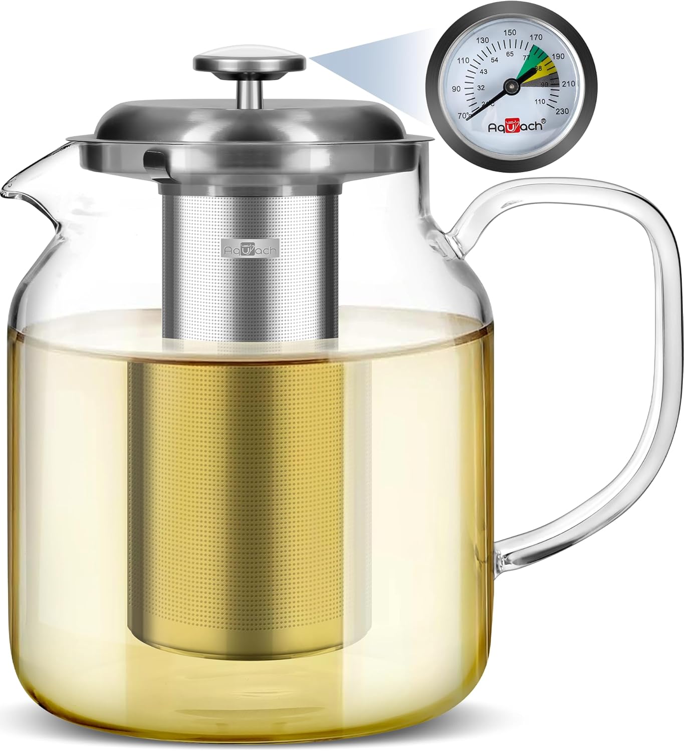 Aquach 68oz Glass Teapot with Built-in Thermometer for Tea Lovers