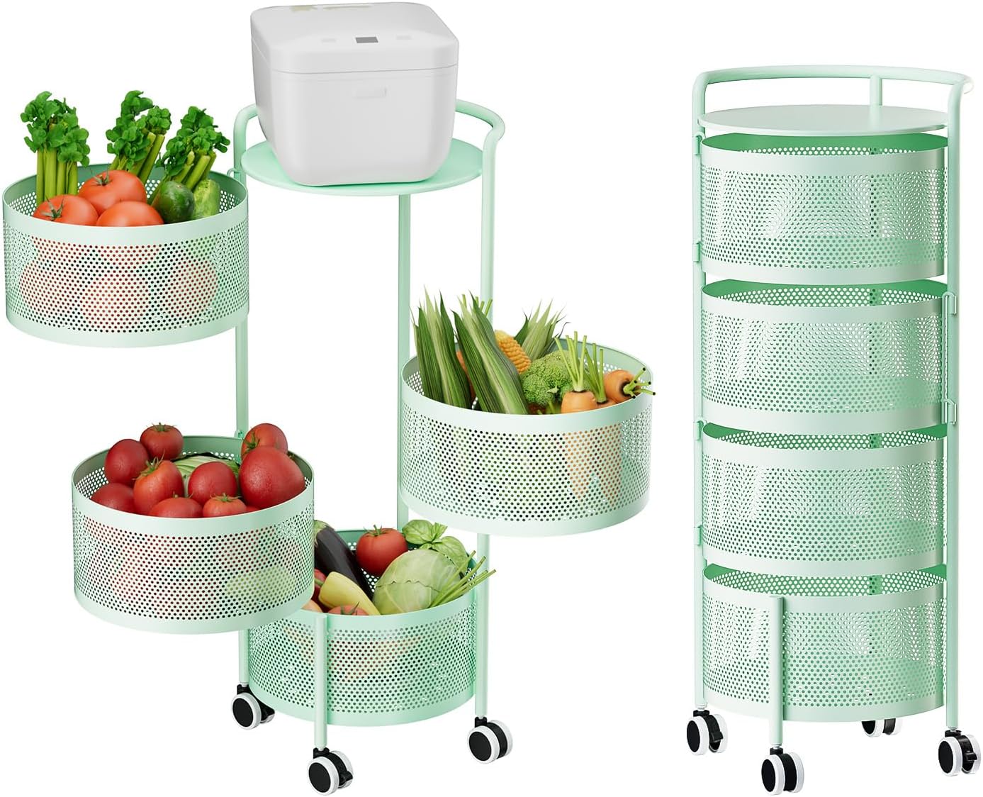4-Tier Metal Storage Rack on Rolling Wheels for Kitchen Use