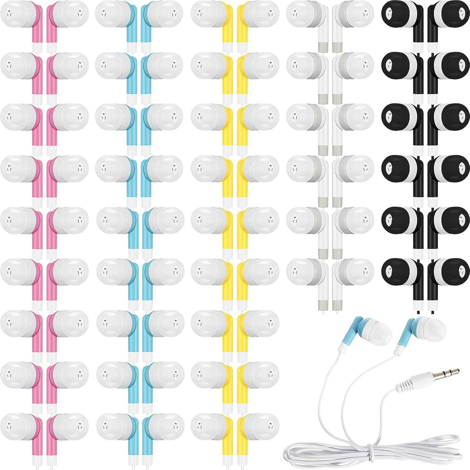 Kigeli 100 Pack Kids Bulk Earbud Headphones for Classroom Use