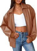Women's Oversized Faux Leather Jacket - Trendy 2025 Moto Coat