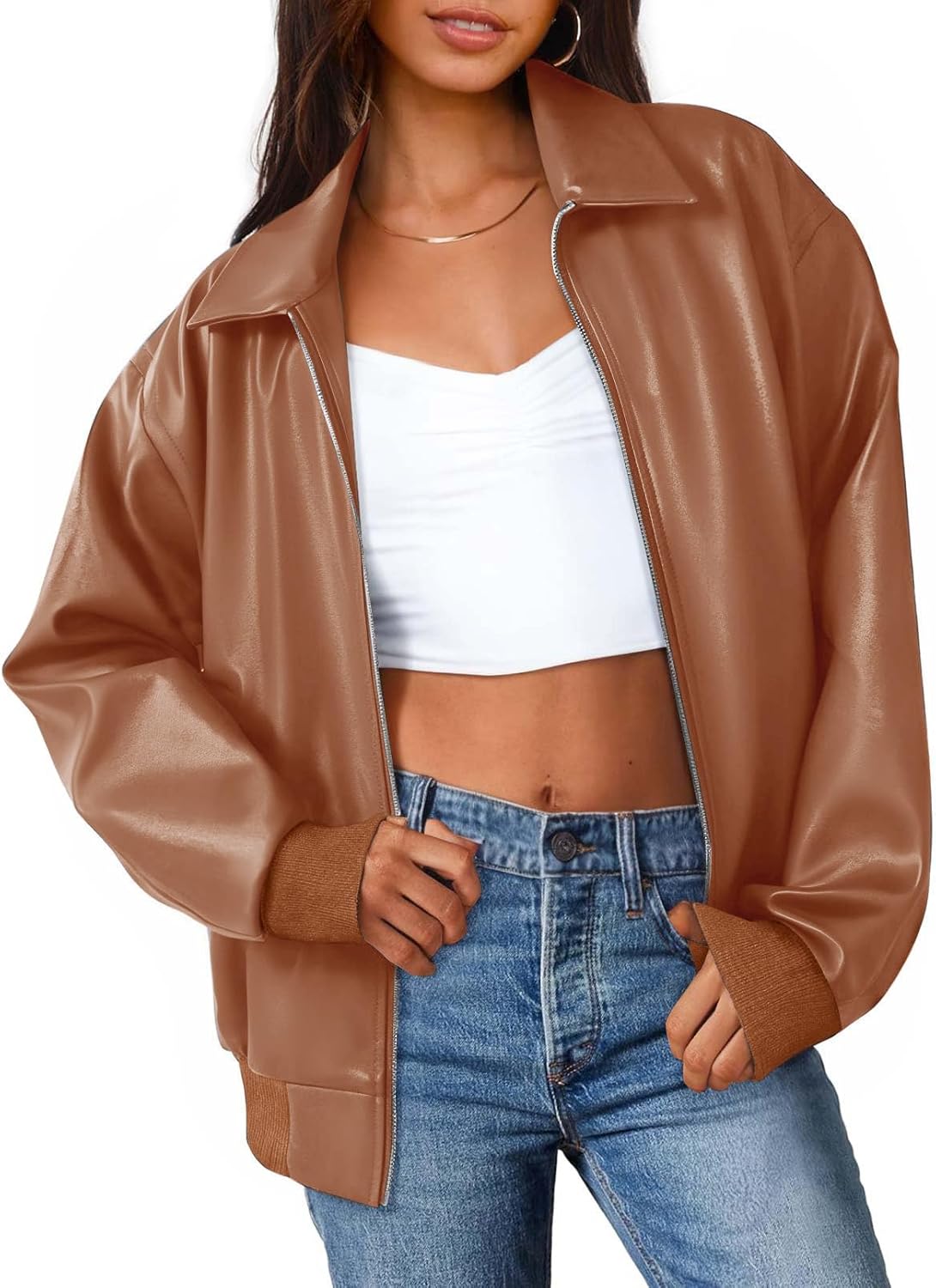 Oversized Faux Leather Jacket for Women - Trendy Fall Fashion