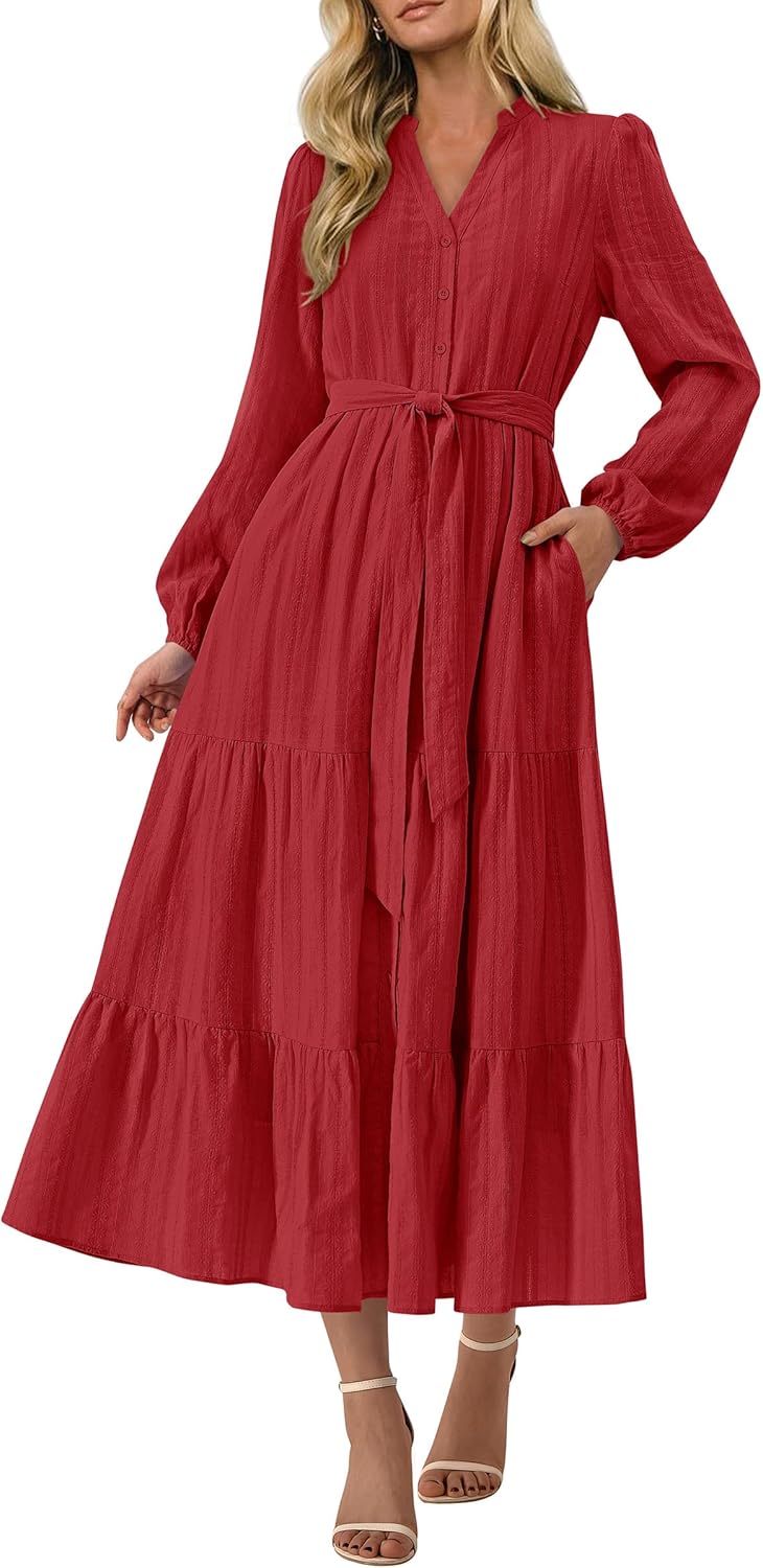 PRETTYGARDEN Womens Fall Maxi Dresses for 2025 Casual Style