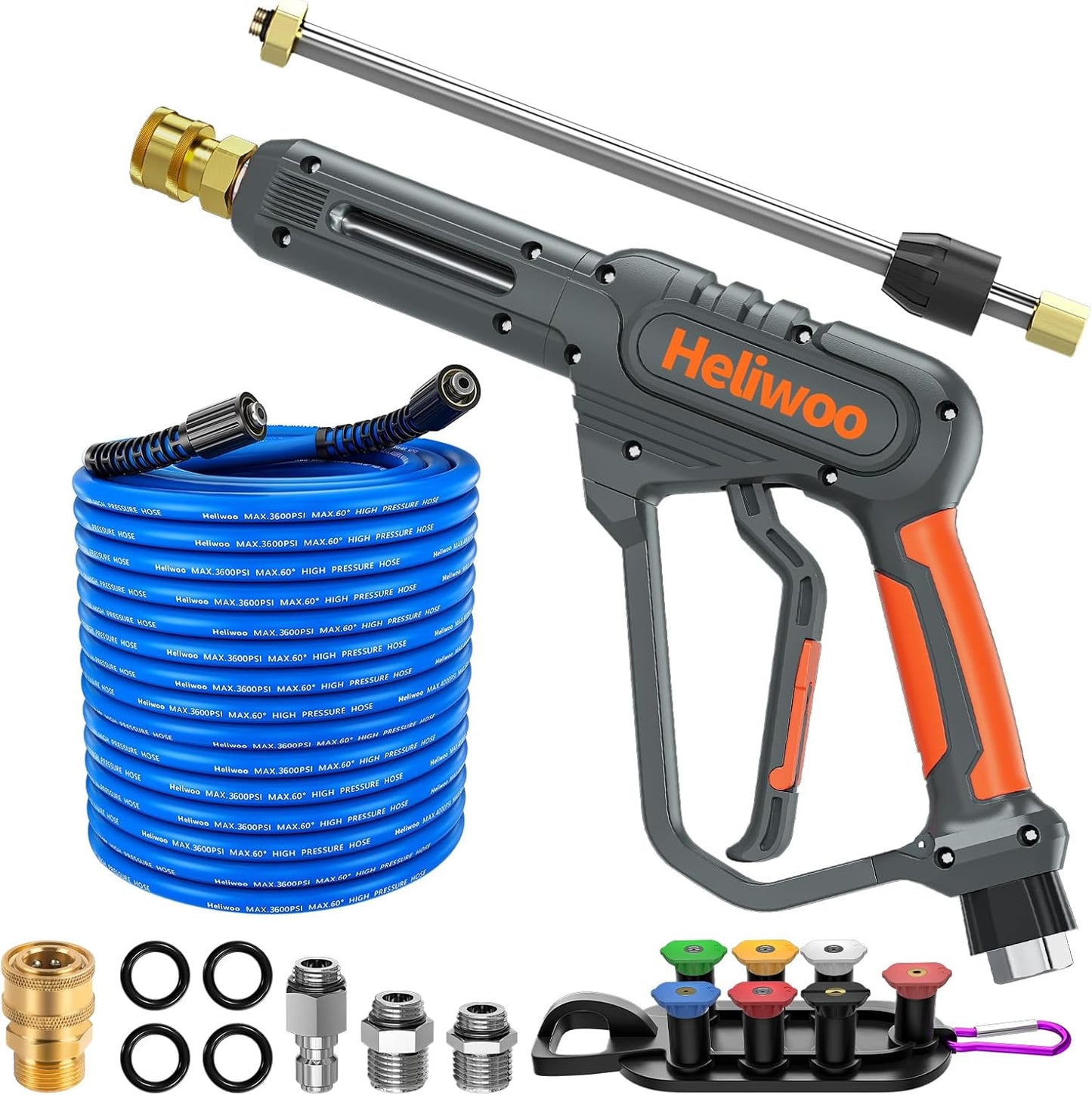 Heliwoo Ultimate Power Washer Kit - 3600 PSI Pressure Gun, 50FT Hose, Extension Wand, 7 Nozzles