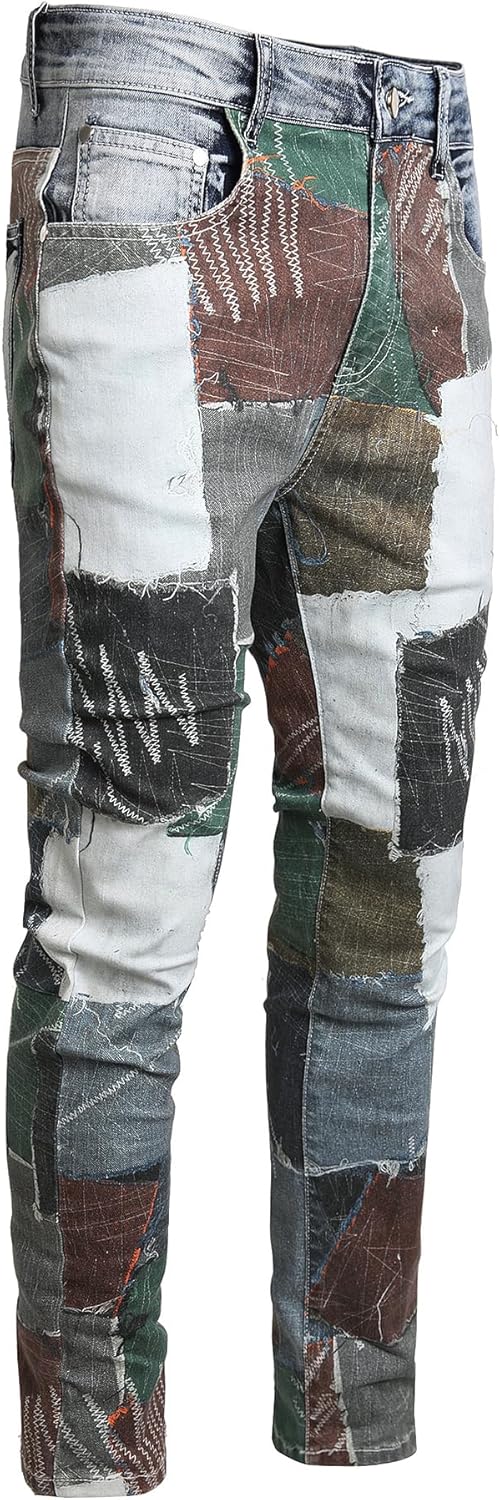 Baylvn Men's Designer Slim Fit Patchwork Jeans for Comfort