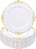 Nervure 100PCS White and Gold Plastic Plates - Elegant Heavyweight