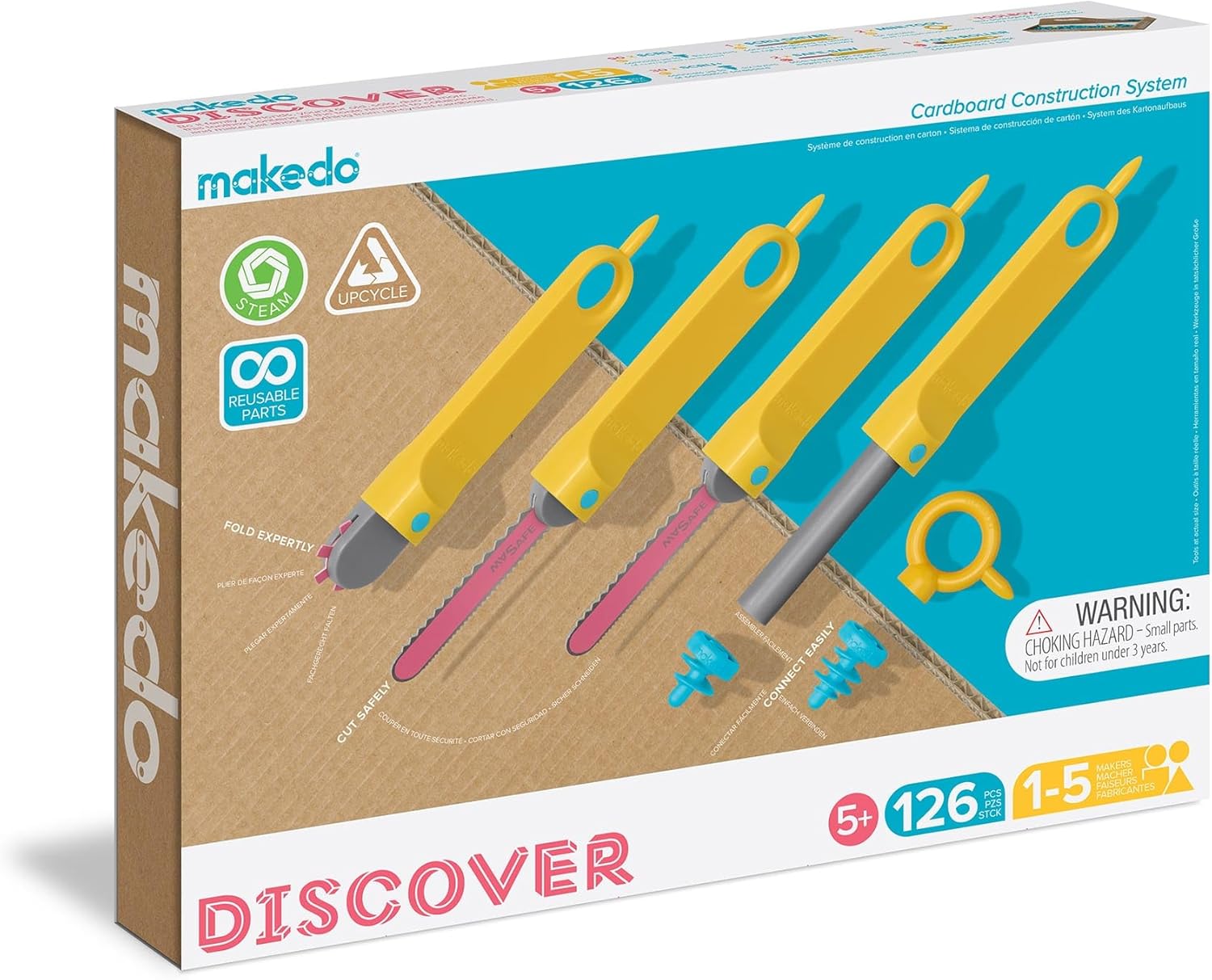 Makedo Discover 126 Piece Cardboard Construction Toolbox for Kids