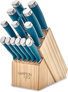 Hampton Forge Epicure Teal 15Pc Block Set with Ergonomic Handles