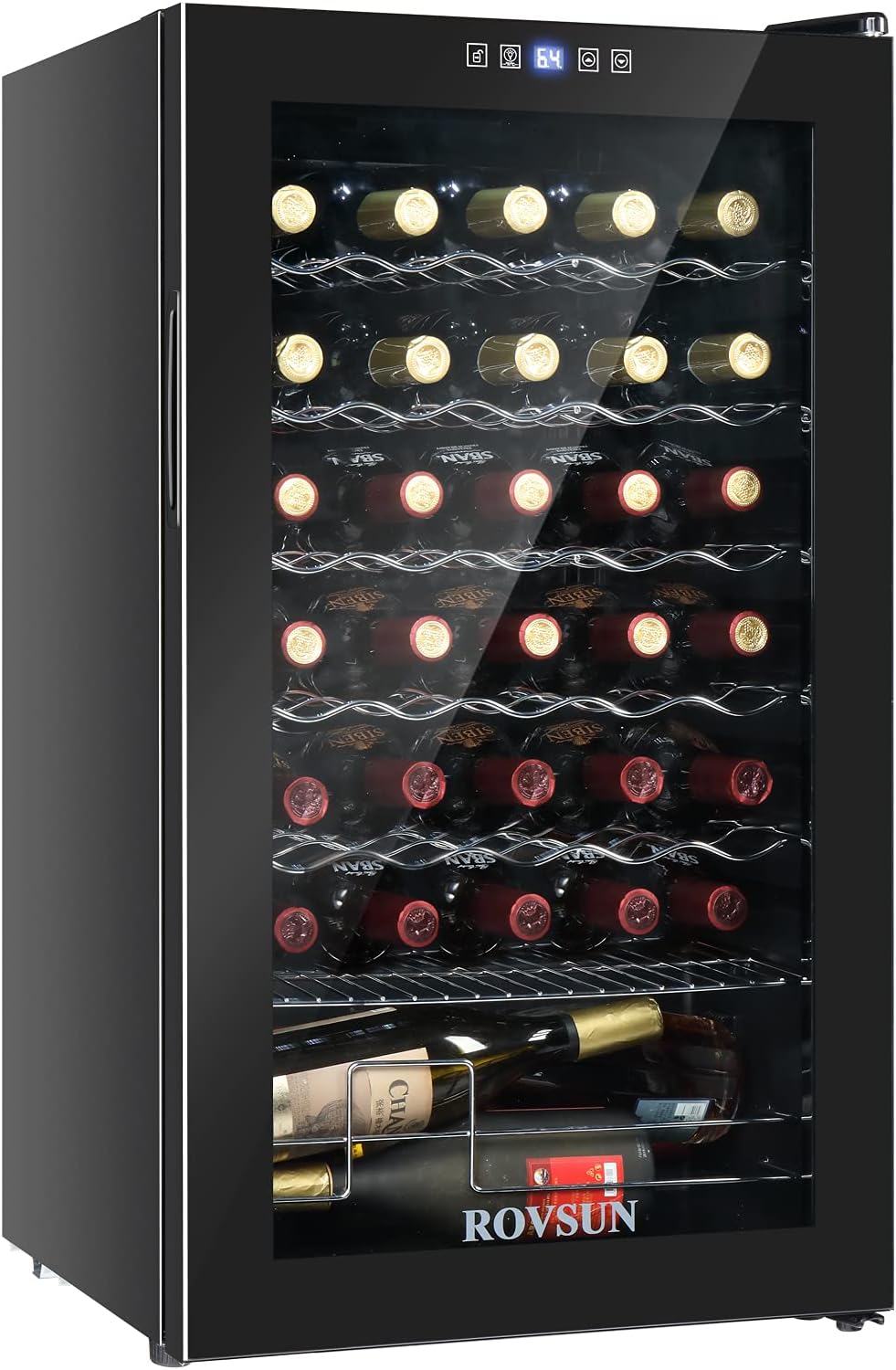 34 Bottle Wine Cooler Refrigerator with Digital Control & Glass Door