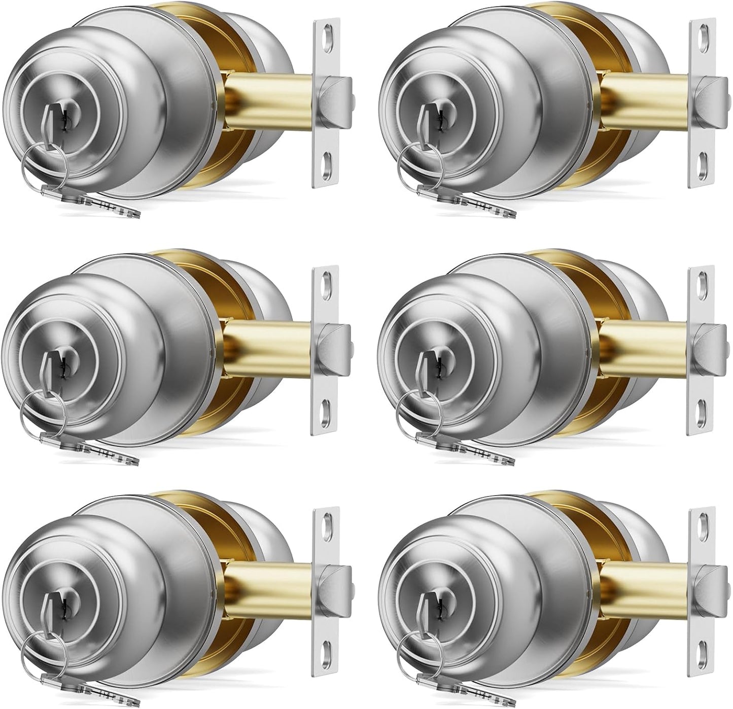 6 Pack Door Knob with Lock and Key for Enhanced Security