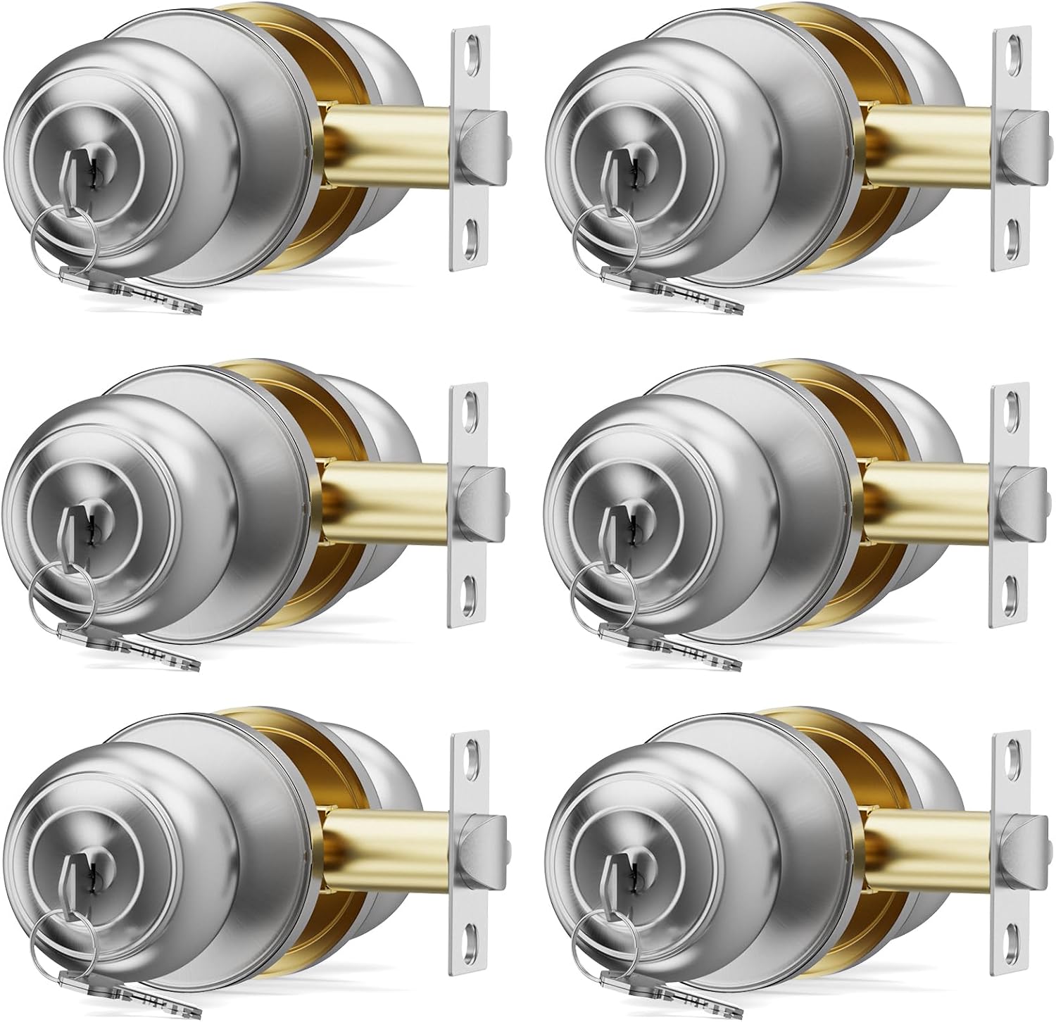 6 Pack Door Knob with Lock and Key for Enhanced Security