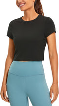 CRZ YOGA Butterluxe Short Sleeve High Neck Crop T-Shirt - Soft Fit