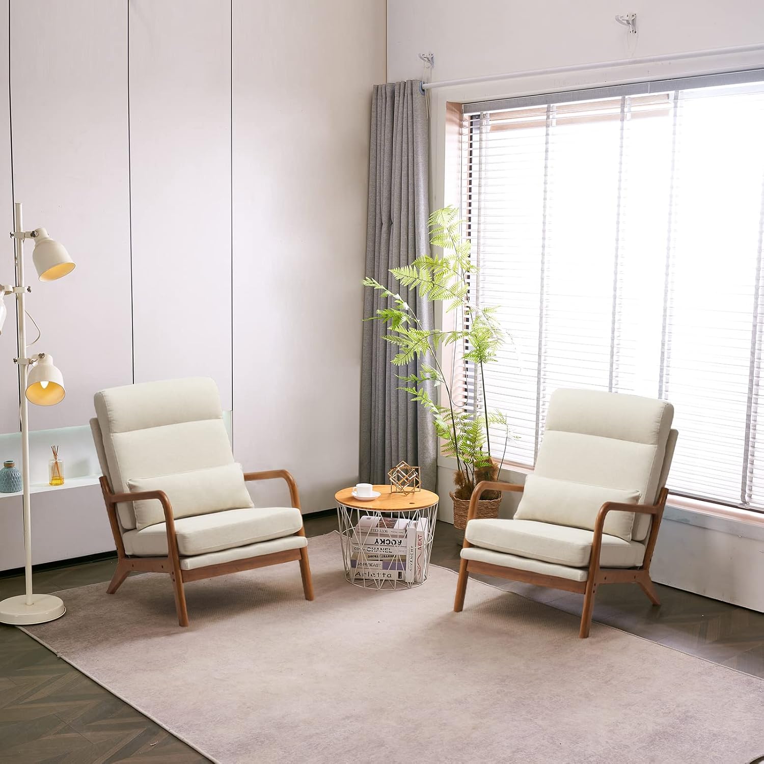 Set of 2 Beige Accent Chairs by Bonnlo: Stylish Lounge Duo