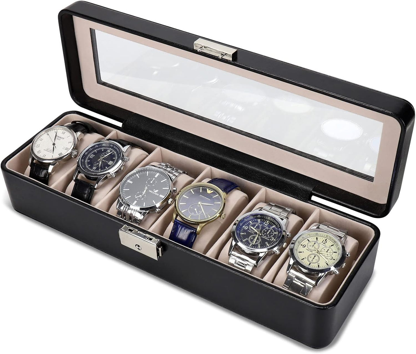 6-Slot Watch Box: Stylish Pu-Leather Organizer