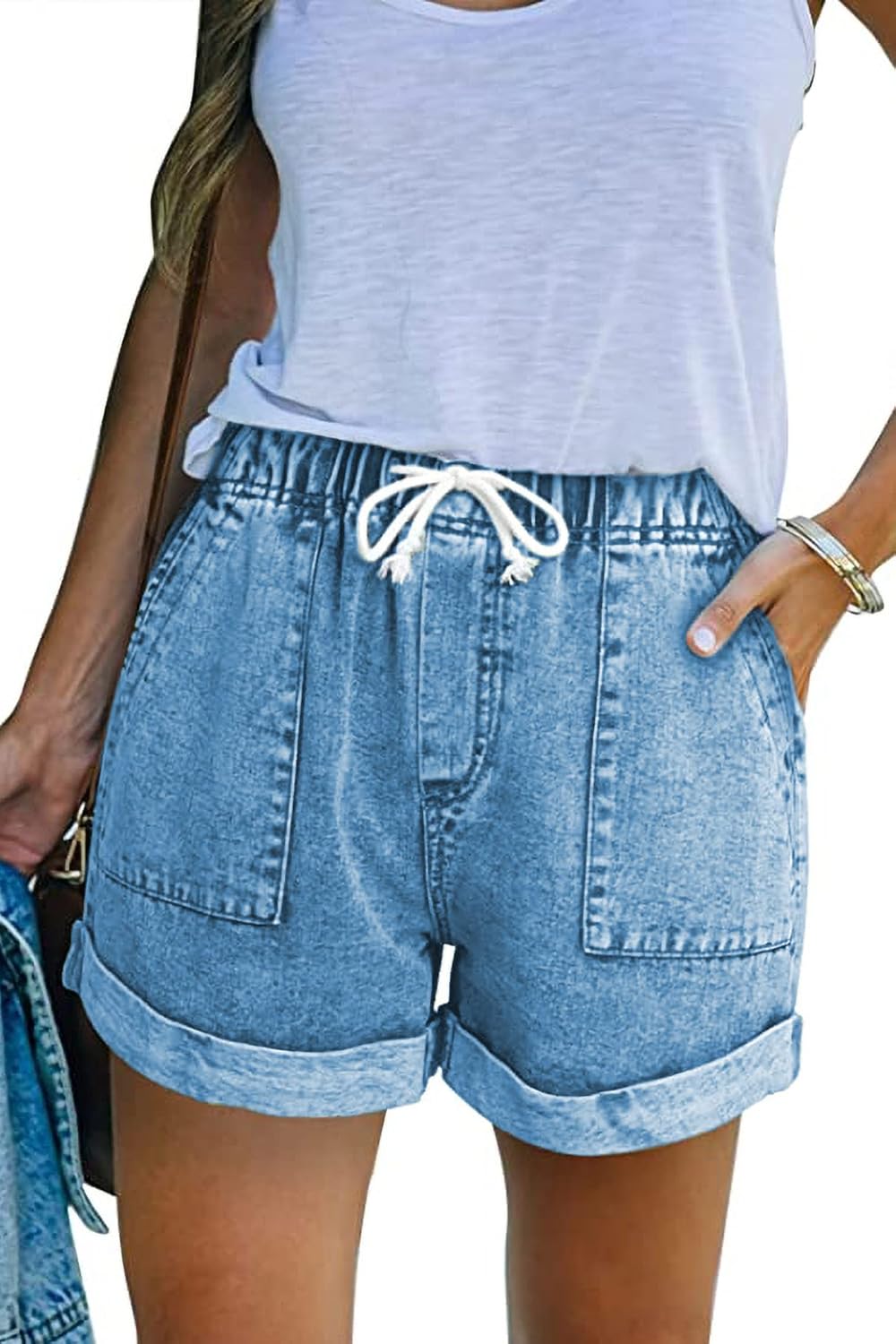 NEYOUQE Women's High Waisted Ripped Denim Shorts for Summer