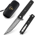 AUBEY Damascus Pocket Knife with Clip Tanto Blade - Tactical EDC