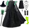11Pcs Witch Black Costume Dress for Girls - Complete Halloween Set