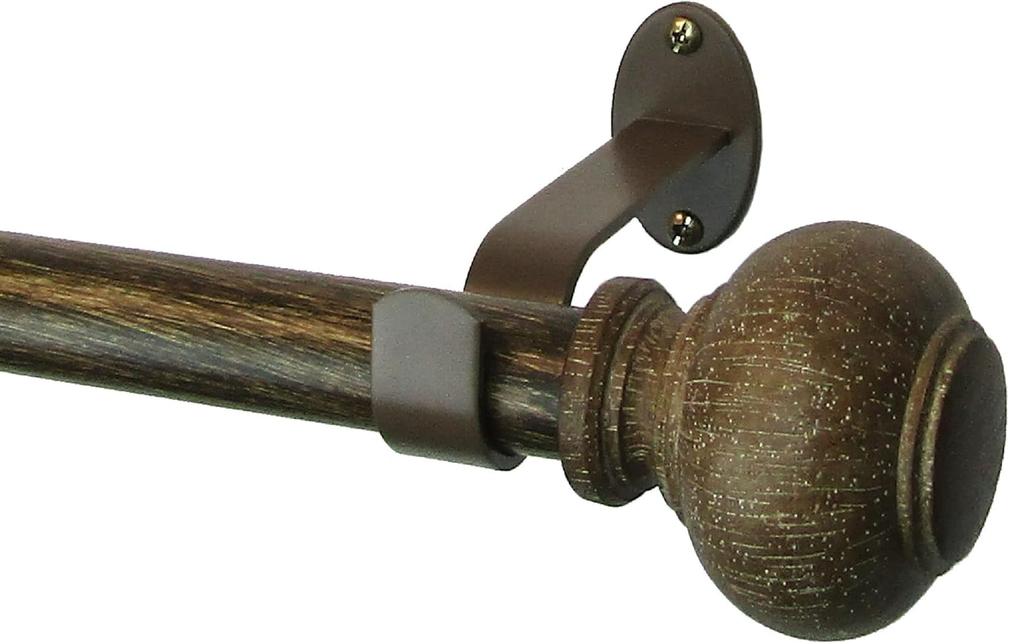 Rustic Cap Finials Faux-Wood Curtain Rod