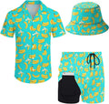 Mens 2 Piece Tracksuit Hawaiian Button Down Shirt and Shorts Set Men's
