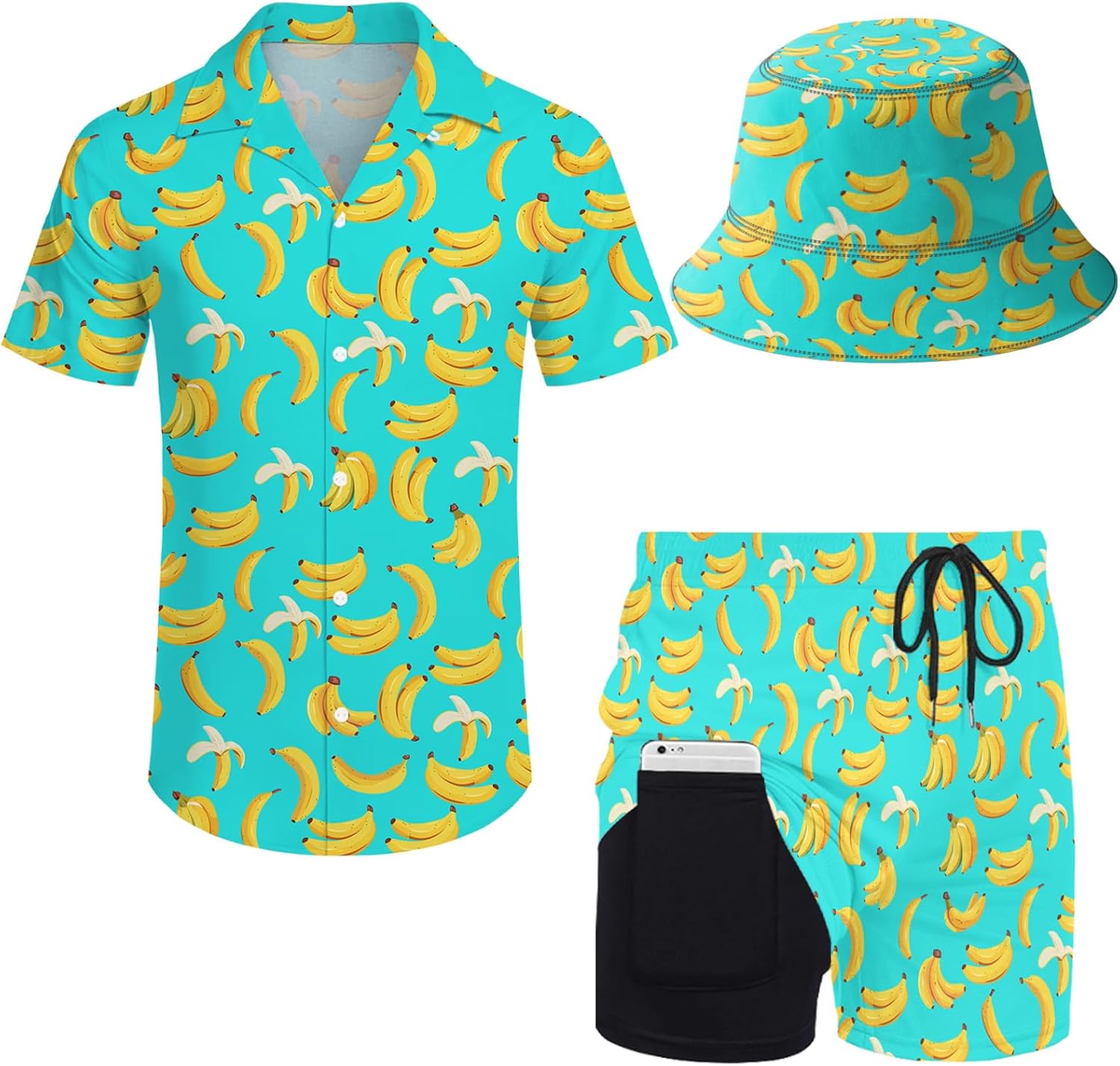Mens 2 Piece Tracksuit Hawaiian Shirt and Compression Shorts Set