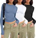 Womens Long Sleeve Crop Tops 3 Pack - Slim Fitted Fall Basics Women's